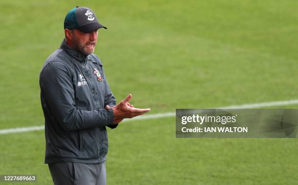 Southampton's Austrian manager Ralph Hasenhuttl reacts during the English Premier League football match between Bournemouth and Southampton at the...