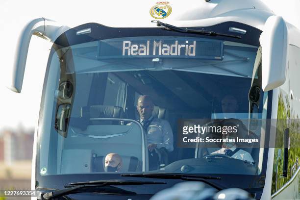 Bus arrives at the stadium of Leganes during the La Liga Santander match between Leganes v Real Madrid at the Estadio Municipal de Butarque on July...