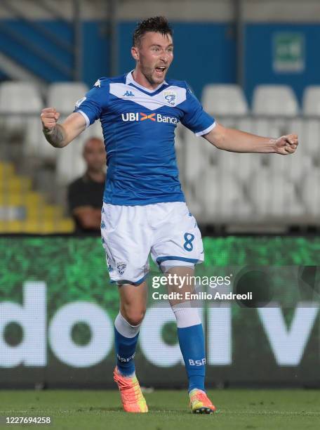 Jaromir Zmrhal of Brescia Calcio celebrates his second goal during the Serie A match between Brescia Calcio and SPAL at Stadio Mario Rigamonti on...