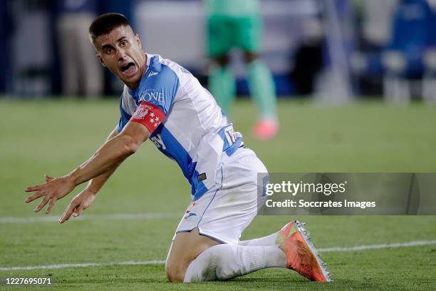 Unai Bustinza of Leganes during the La Liga Santander match between Leganes v Real Madrid at the Estadio Municipal de Butarque on July 19, 2020 in...