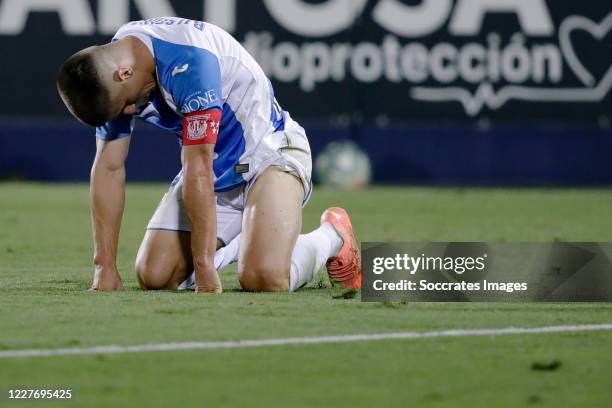 Unai Bustinza of Leganes during the La Liga Santander match between Leganes v Real Madrid at the Estadio Municipal de Butarque on July 19, 2020 in...