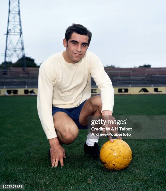 Leicester City and England Under 23's goalkeeper Peter Shilton at the Racecourse Ground in Wrexham, Wales, circa October 1968.