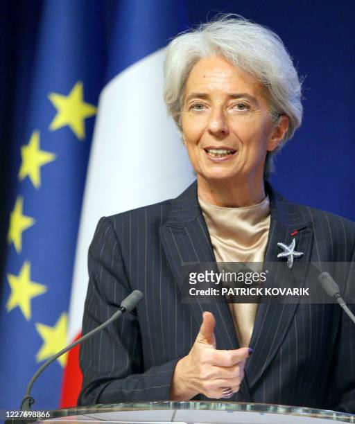 La ministre de l'Economie, Christine Lagarde s'exprime le 26 mars 2008, lors d'une conférence de presse au centre de conférences Pierre Mendes-France...