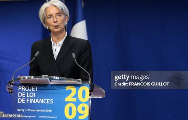 La ministre de l'Economie Christine Lagarde donne une conférence de presse afin de présenter le projet de loi de finances pour 2009 et le projet de...