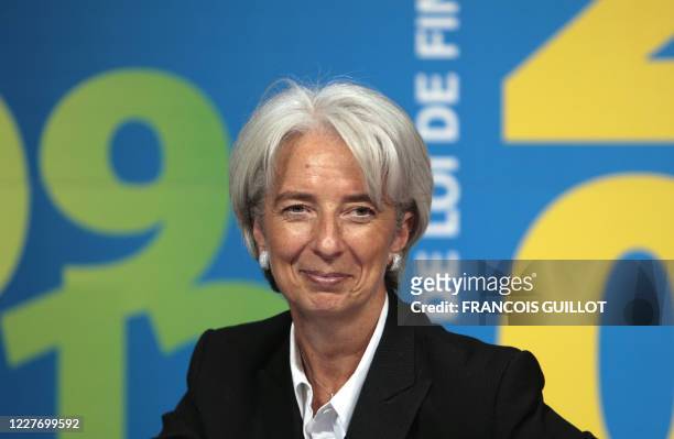 La ministre de l'Economie Christine Lagarde donne une conférence de presse afin de présenter le projet de loi de finances pour 2009 et le projet de...