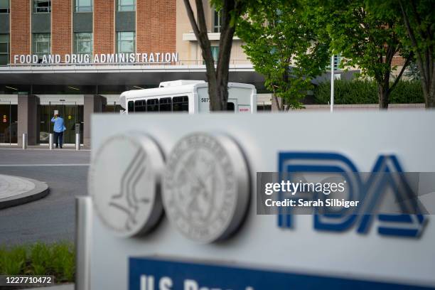 Sign for the Food And Drug Administration is seen outside of the headquarters on July 20, 2020 in White Oak, Maryland.