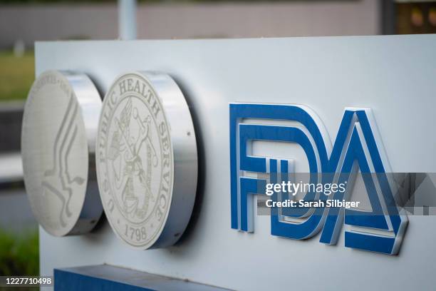 Sign for the Food And Drug Administration is seen outside of the headquarters on July 20, 2020 in White Oak, Maryland.