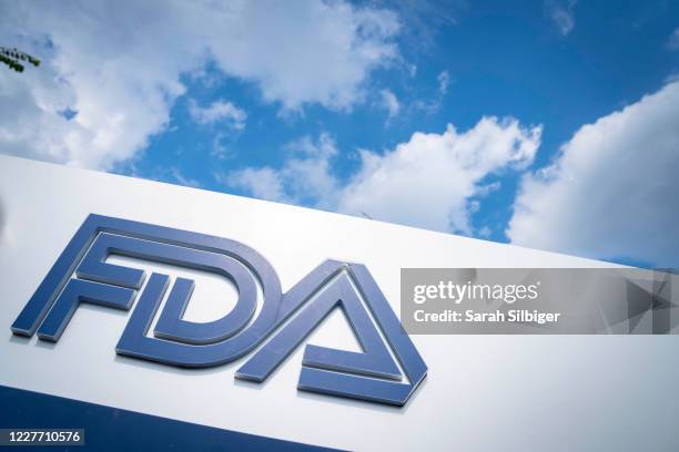 Sign for the Food And Drug Administration is seen outside of the headquarters on July 20, 2020 in White Oak, Maryland.