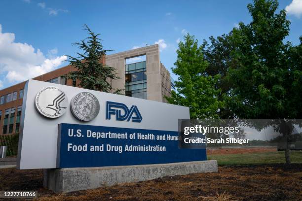 Sign for the Food And Drug Administration is seen outside of the headquarters on July 20, 2020 in White Oak, Maryland.