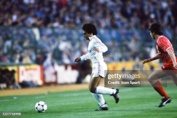 Hugo SANCHEZ of Real Madrid during the UEFA Cup Final, first leg, match between Real Madrid and FC Koln, at Santiago Bernabeu Stadium, Madrid, Spain...