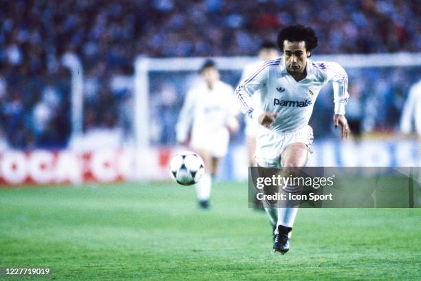 Hugo SANCHEZ of Real Madrid during the UEFA Cup Final, first leg, match between Real Madrid and FC Koln, at Santiago Bernabeu Stadium, Madrid, Spain...