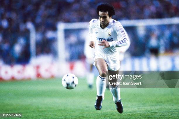 Hugo SANCHEZ of Real Madrid during the UEFA Cup Final, first leg, match between Real Madrid and FC Koln, at Santiago Bernabeu Stadium, Madrid, Spain...