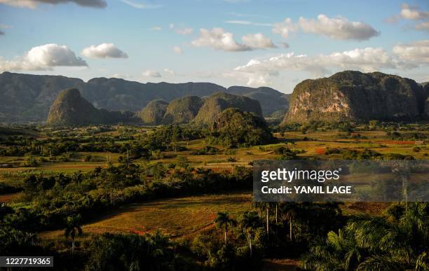 General view of the valley in Vinales, Pinar del Rio Province, Cuba, on July 21, 2020. - Cuba -which has 2446 confirmed cases of Covid-19 and 87...