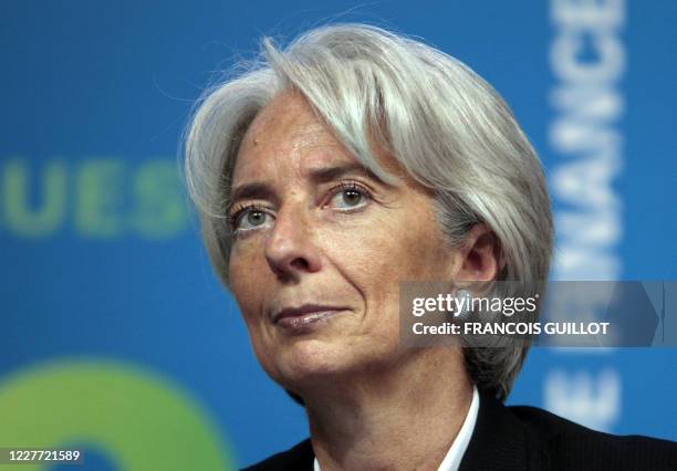 La ministre de l'Economie Christine Lagarde donne une conférence de presse afin de présenter le projet de loi de finances pour 2009 et le projet de...