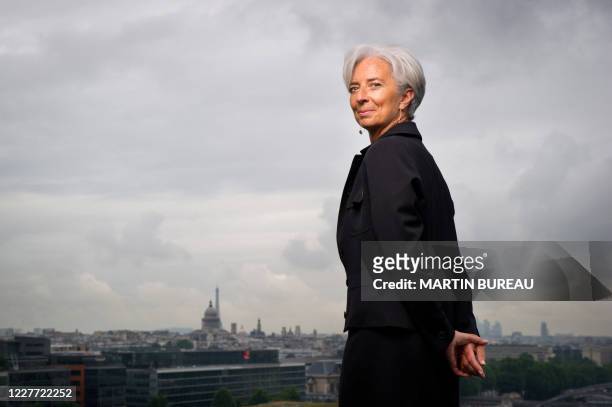 French Economy Minister Christine Lagarde candidate for the head of International Monetary Fund , poses on the heliport of her ministry, on June 14,...