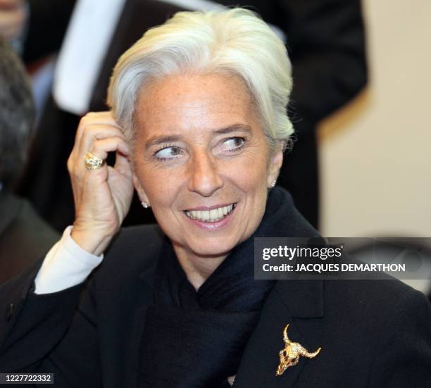 La ministre de l'Economie, des Finances et de l'Industrie Christine Lagarde participe à une conférence de presse, le 01 février 2011 au ministère de...