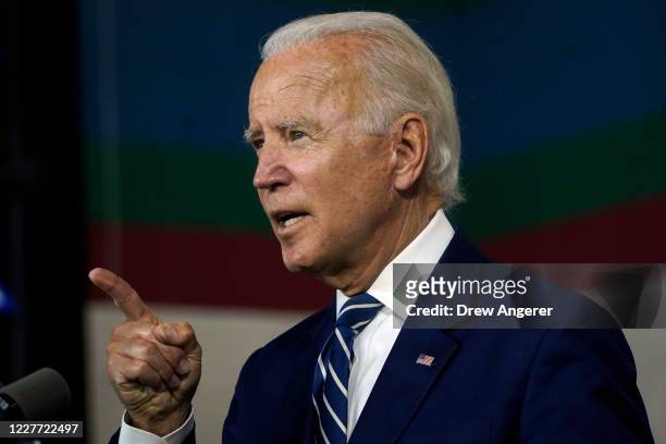 Democratic presidential candidate former Vice President Joe Biden speaks about economic recovery during a campaign event at Colonial Early Education...