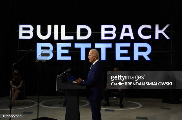 Democratic presidential candidate Joe Biden speaks about on the third plank of his "Build Back Better" economic recovery plan for working families,...