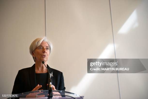 Christine Lagarde, ministre de l'Economie, de l'Industrie et de l'Emploi s'exprime le 24 mars 2009 à Paris, lors d'un point de presse sur le projet...