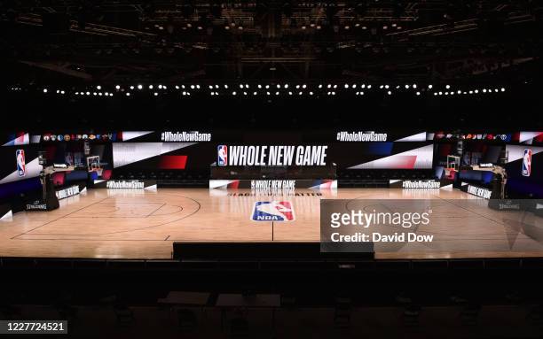 General overall interior view of the court as part of the NBA Restart 2020 on July 21, 2020 at The Arena at ESPN Wide World of Sports in Orlando,...