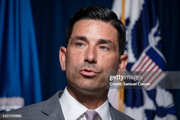 Secretary of Homeland Security Chad Wolf speaks during a press conference on the actions taken by Border Patrol and Homeland Security agents in...