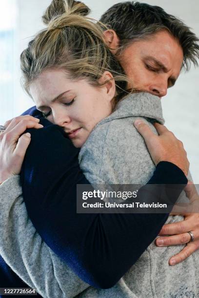Love" Episode 415 -- Pictured: Sam Page as Richard Hunter, Meghann Fahy as Sutton Brady --