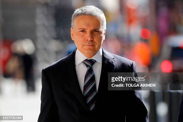 Russian tech entrepreneur Alexej Gubarev arrives at the High Court in London on July 22 to attend his defamation trial against former UK intelligence...