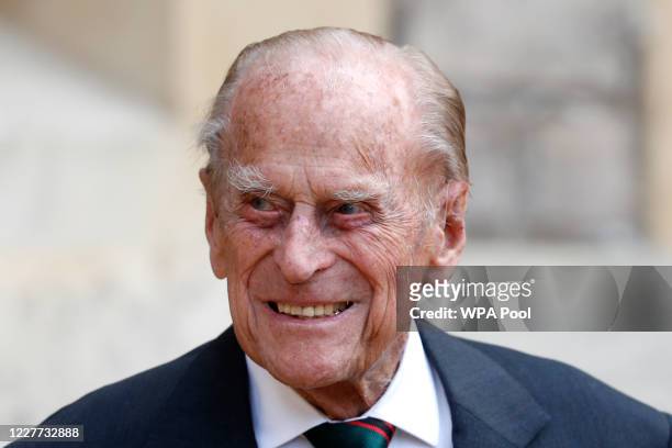 Prince Philip , Duke of Edinburgh takes part in the transfer of the Colonel-in-Chief of The Rifles at Windsor castle on July 22, 2020 in Windsor,...