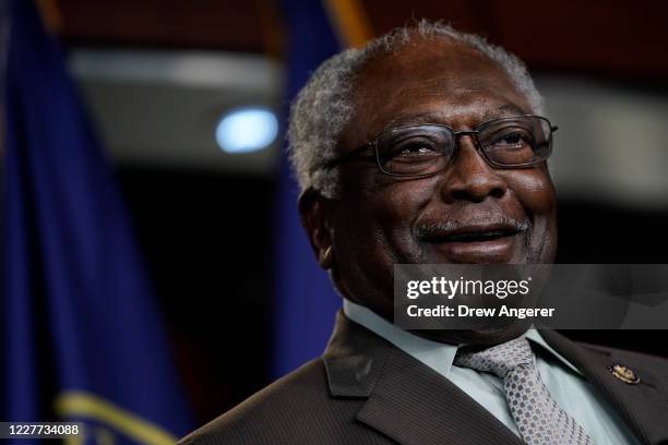 Rep. James Clyburn speaks during a news conference to discuss an upcoming House vote regarding statues on Capitol Hill on July 22, 2020 in...