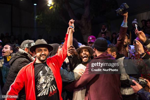 Tunis, Tunisia, 28 January 2017. A judge annonces the winner of the breakdance battle that conclude de festival.