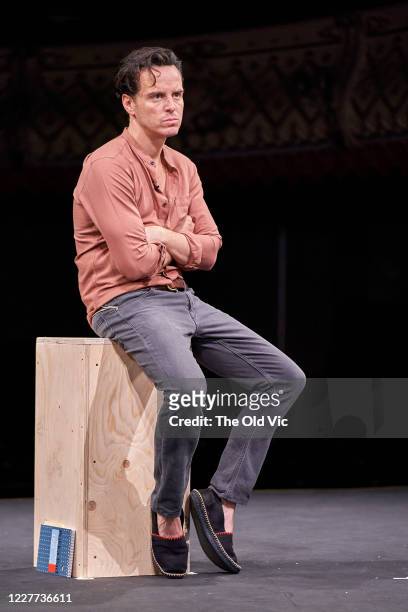 Actor Andrew Scott is seen during a dress rehearsal for 'Three Kings' at The Old Vic Theatre on July 22, 2020 in London, England. The World Premiere...
