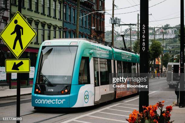 Cincinnati Bell Connector streetcar travels along a street in Cincinnati, Ohio, U.S., on Thursday, July 16, 2020. Seventy percent of Cincinnati's...