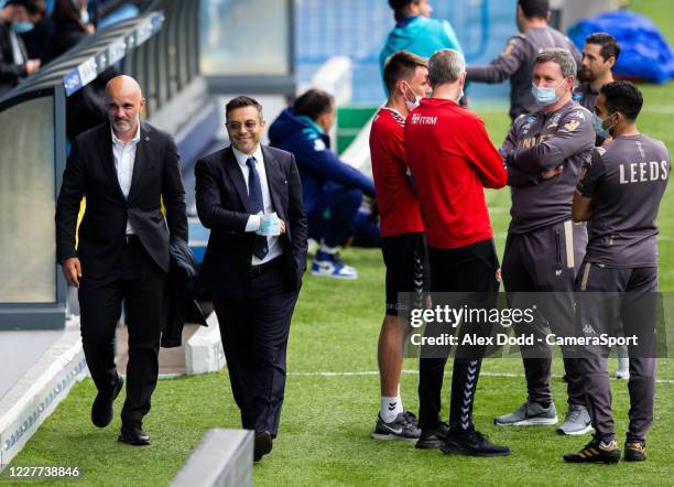 Leeds United owner Andrea Radrizzani chats by the side of the pitch during the Sky Bet Championship match between Leeds United and Charlton Athletic...