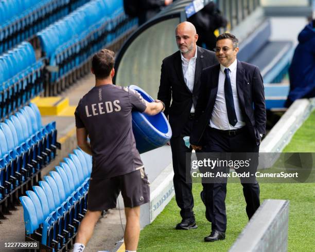 Leeds United owner Andrea Radrizzani chats by the side of the pitch during the Sky Bet Championship match between Leeds United and Charlton Athletic...