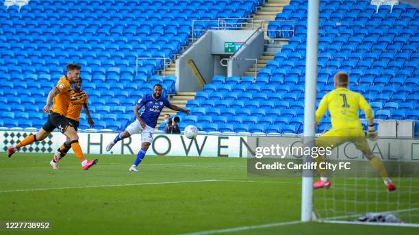 Junior Hoilett scores the first goal for Cardiff City FC during the Sky Bet Championship match between Cardiff City and Hull City at Cardiff City...