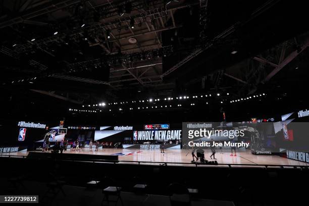 Wide angle view of signage at the arena before the game on July 22, 2020 at The Arena at ESPN Wide World of Sports Complex in Orlando, Florida. NOTE...