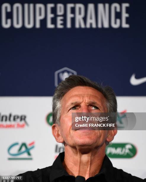 Saint-Etienne's French head-coach Claude Puel looks on during a press conference at the Stade de France, in Saint-Denis, on the outskirts of Paris,...
