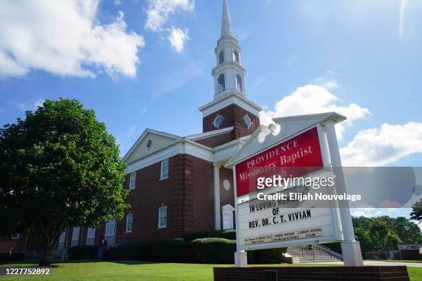 An exterior view of Providence Missionary Baptist Church during the funeral of civil rights icon C.T. Vivian on July 23, 2020 in Atlanta, Georgia....