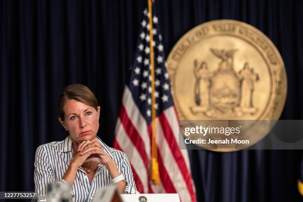 Secretary to Governor Melissa DeRosa attends during the daily media briefing at the Office of the Governor of the State of New York on July 23, 2020...