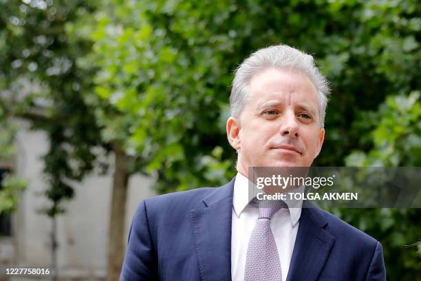 Former UK intelligence officer Christopher Steele arrives at the High Court in London on July 24 to attend his defamation trial brought by Russian...