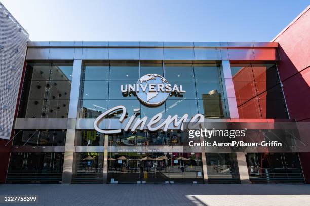 General views of the AMC IMAX movie theater on the Universal CityWalk promenade, partially reopened for outdoor dining and shopping after being...