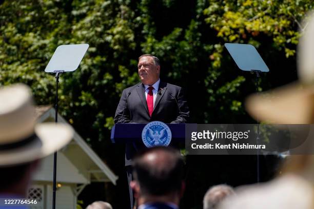 Secretary of State Michael R. Pompeo speaks at the Richard Nixon Presidential Liubrary and Museum on Thursday, July 23, 2020 in Yorba Linda, CA....