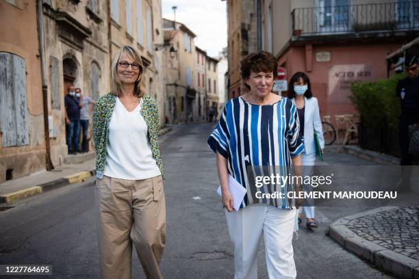French Culture Minister Roselyne Bachelot walks with French Culture Minister and former director of the Actes Sud publishing house Francoise Nyssen...