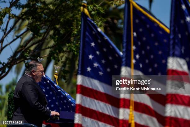 Secretary of State Michael R. Pompeo speaks at the Richard Nixon Presidential Liubrary and Museum on Thursday, July 23, 2020 in Yorba Linda, CA....