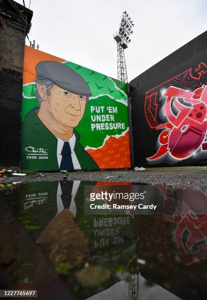 Dublin , Ireland - 24 July 2020; A mural featuring the late Jack Charlton outside Dalymount Park, ahead of the club friendly match between Bohemians...