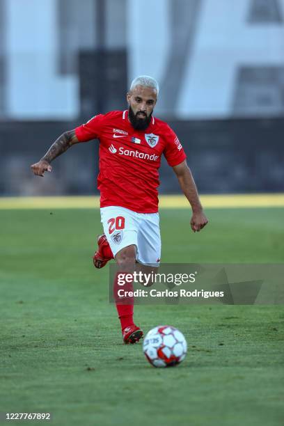 Joao Costinha of CD Santa Clara in action during the Liga Nos match between CD Santa Clara and Vitoria SC at Estadio Cidade de Futebol on July 24,...