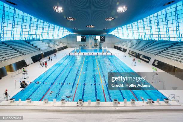 General view of London Aquatics Centre on July 25, 2020 in London, England. After further easing of the United Kingdom’s coronavirus lockdown, indoor...