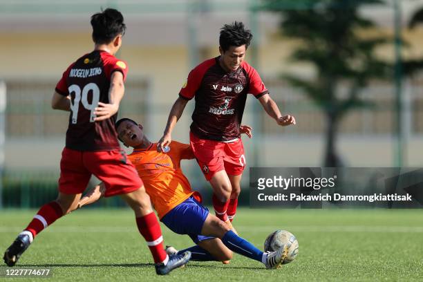 Montree Promsawat of Chiangmai United goes past Wings. Chiangmai United player during the preseason friendly match between Wings. Chiangmai United...