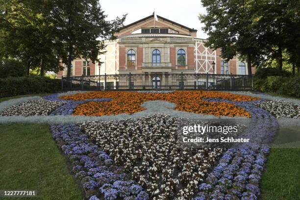 The 'Festspielhaus auf dem Gruenen Huegel' festival house on the Green Hill, the venue of the Bayreuth Music Festival , is seen on July 25, 2020 in...