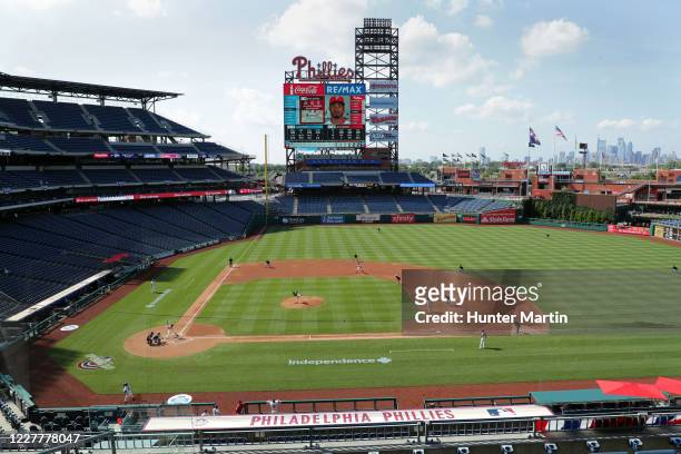 General view of the field during a game between the Miami Marlins and the Philadelphia Phillies at Citizens Bank Park on July 25, 2020 in...